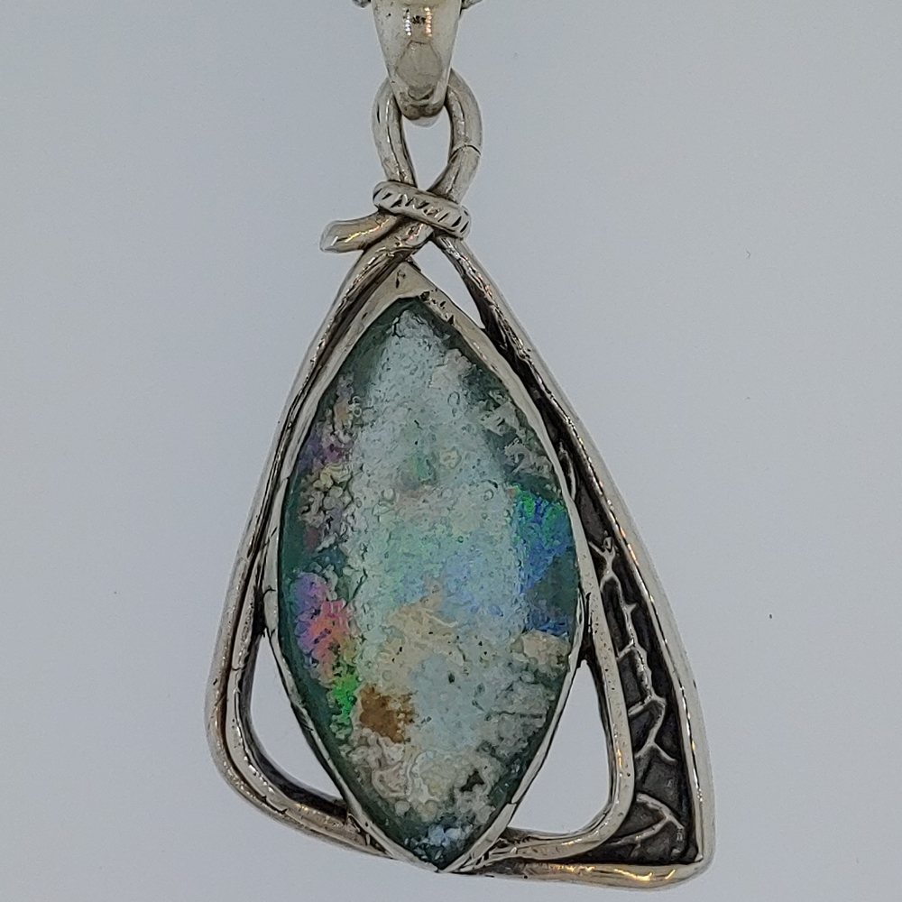 Steling Silver Roman Glass One of a Kind Neklace